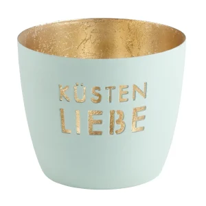 Windlicht Madras Küstenliebe Eisblau-Goldfarben Mittel