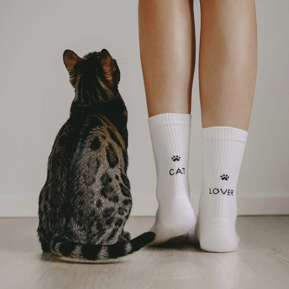 Eulenschnitt Socken Cat Lover weiß Größe 35-38 – Bild 4