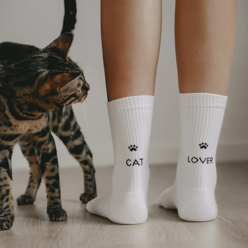 Eulenschnitt Socken Cat Lover weiß Größe 35-38 – Bild 5