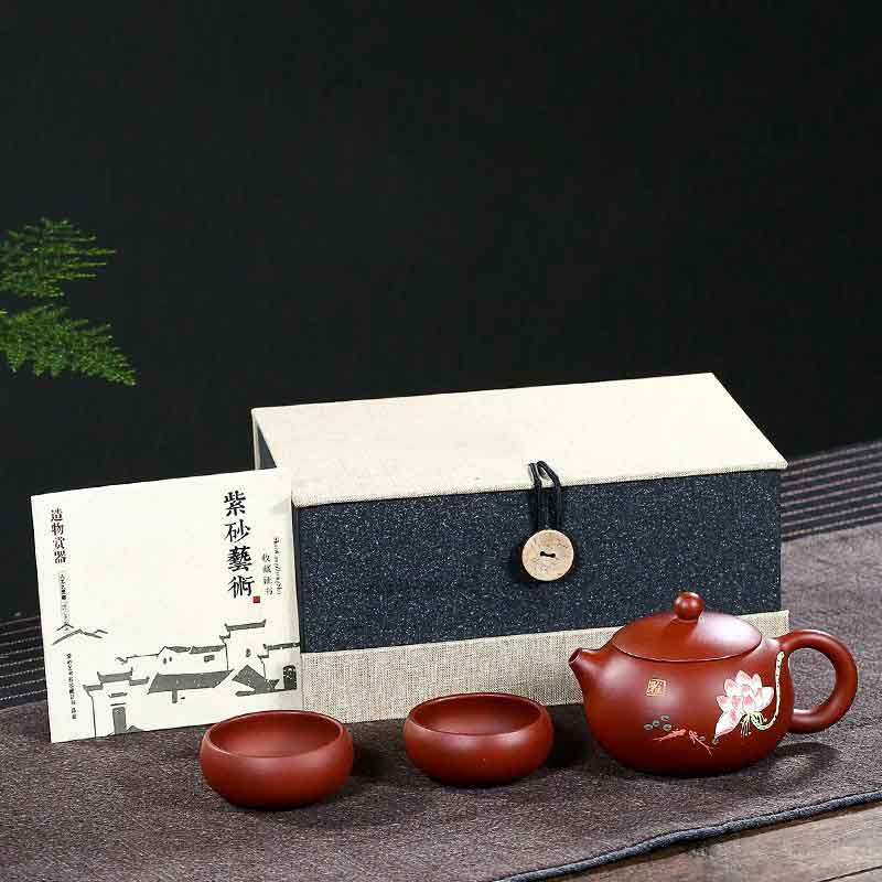 Yixing Teekannen Set mit Lotus Motiv – Bild 7