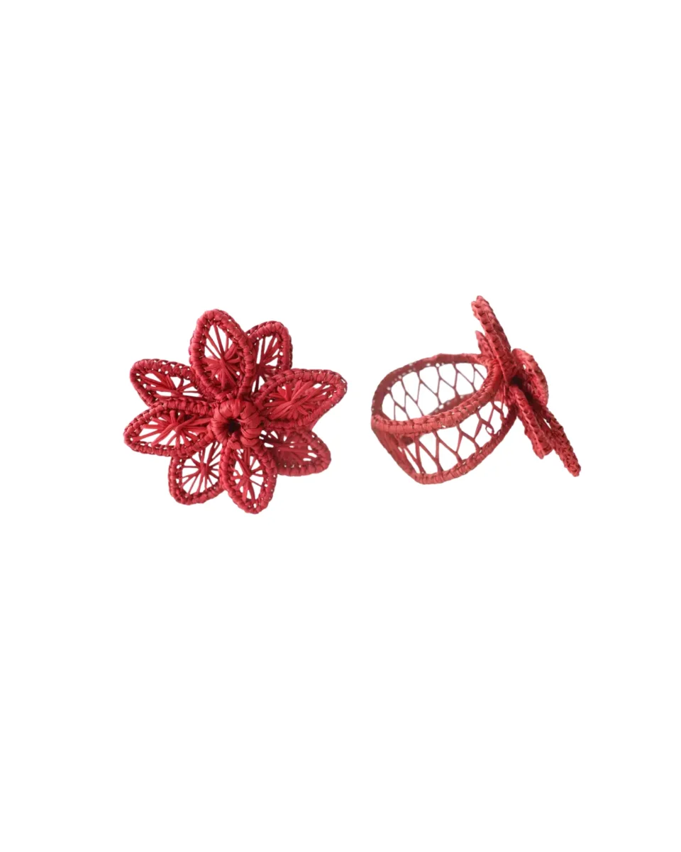 Handgebwebter Serviettenring Blüte Rot, 2er Set – Bild 3