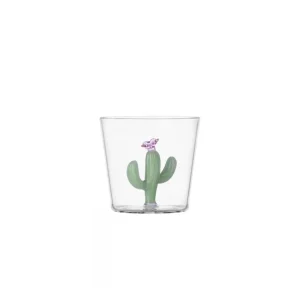Handgefertigtes Borosilikat Glas Kaktus Grün-Rosa