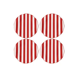 Speiseteller Rot gestreift, 4er Set
