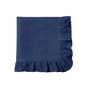 Leinenserviette mit Rüschenrand Dunkelblau, 2er Set