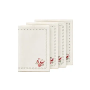 Leinenserviette Granatapfel Bestickt, 4er Set