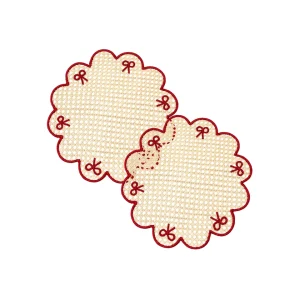 Tischset mit roter Schleife handgeflochten, 2er Set