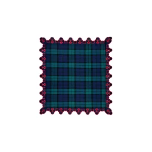Serviette Blau Kariert mit besticktem Rand, 2er Set