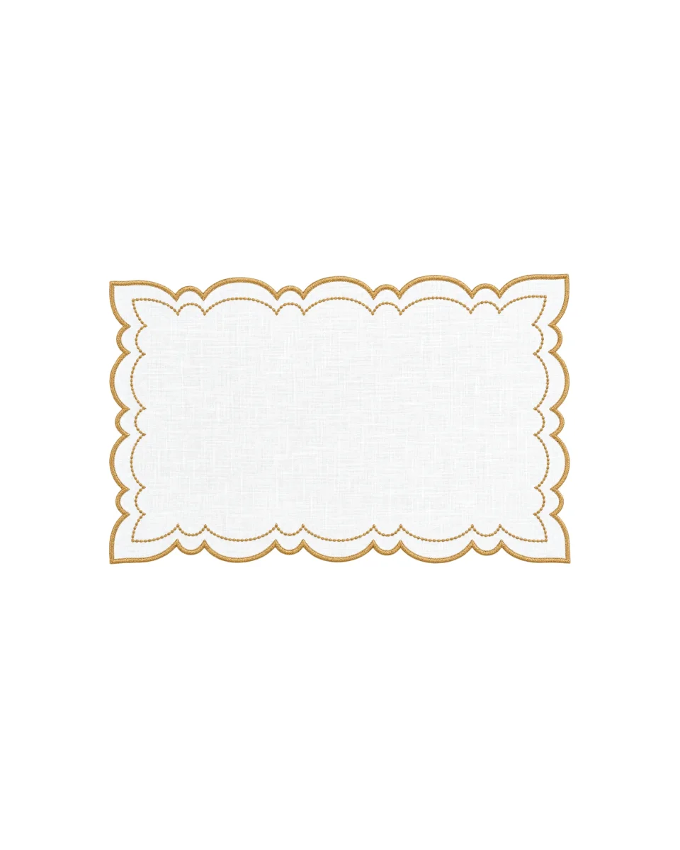 Tischset Weiß mit besticktem Rand Gold, 2er Set – Bild 2