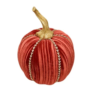 Samtkürbis mit Strass und Goldstiel Kupfer