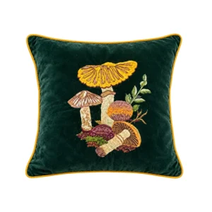 Kissen Pilzmotiv Samt Dunkelgrün 50x50cm