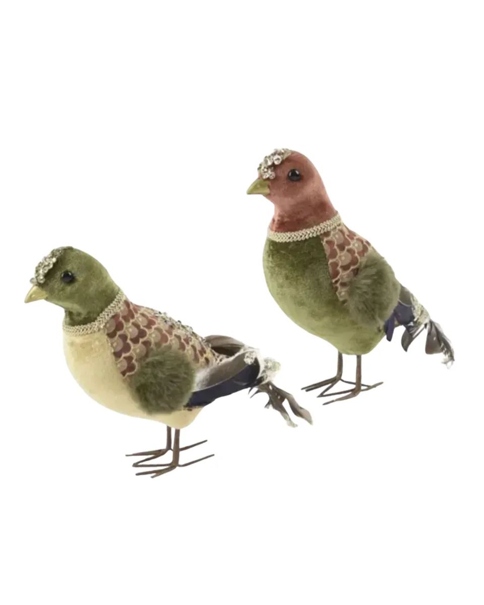 Vögel Samt Grün, 2er Set